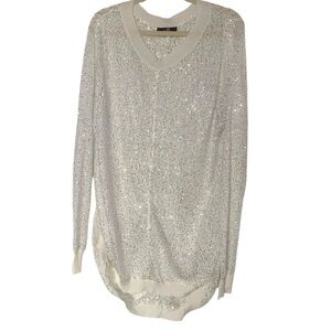 Joan Boyce Plus Size 2X White Sequin Embellished Knit Crochet Long Tunic Top